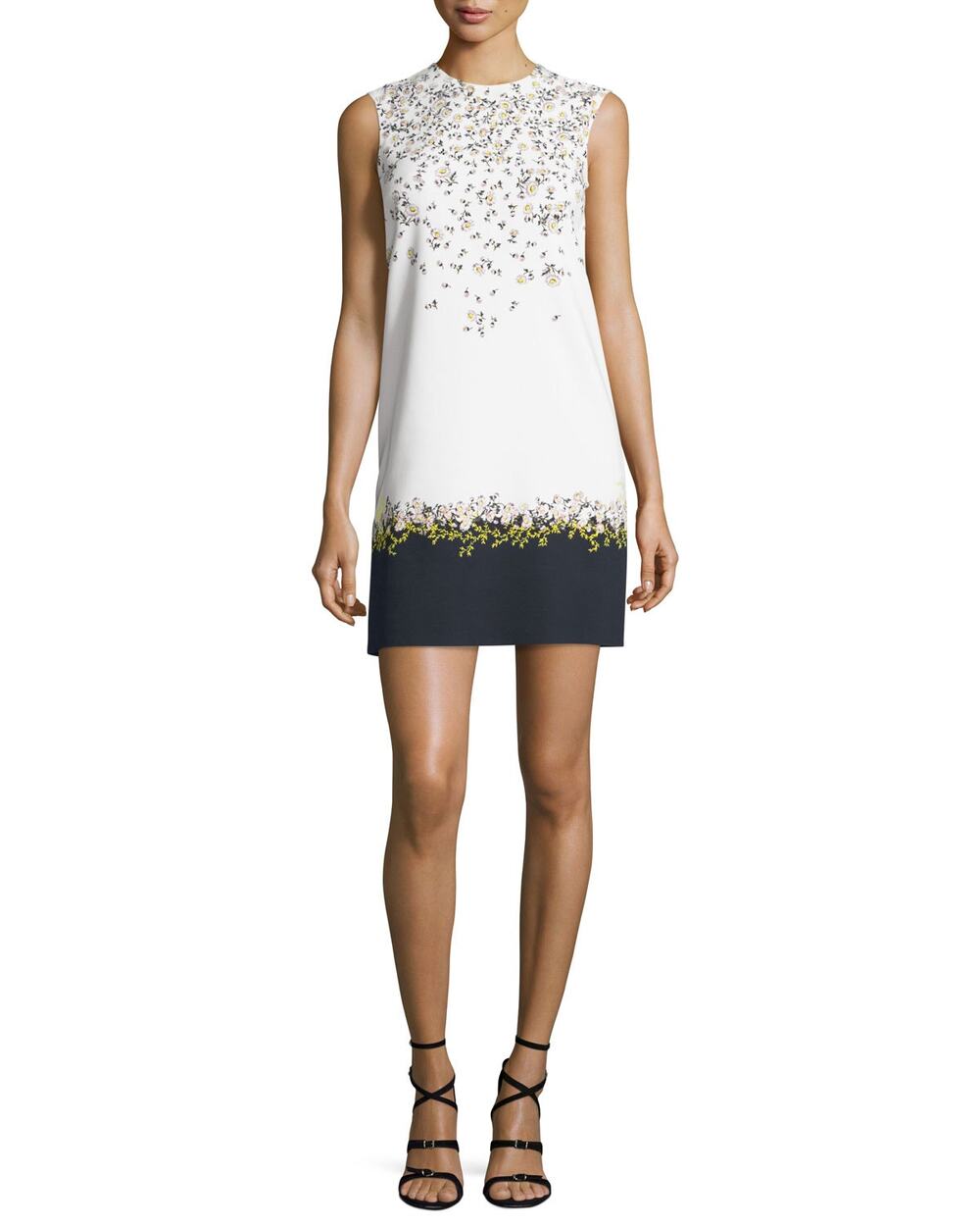 Giambattista Valli Short Sleeve Daisy Print Floral Lace Sheath Dress Size XS
